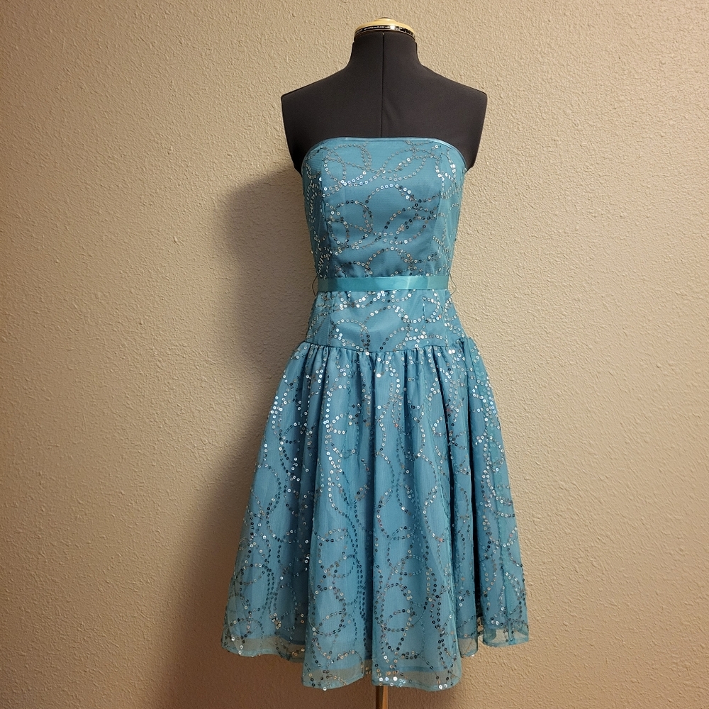 Delaru Aqua-Green Strapless Dress Size 3/4